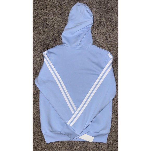 adidas Youth X-Large 18-20 Light Blue White 3 stripe Pullover Hoodie Boy Girl - Picture 4 of 4
